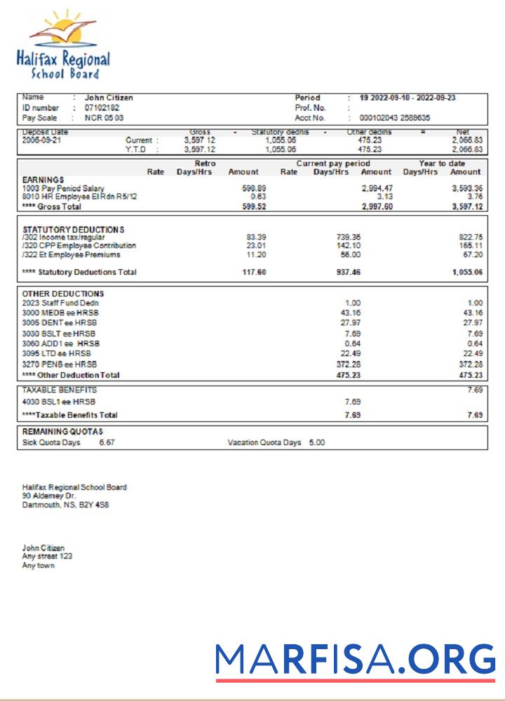 Blank USA educational earning statement example
